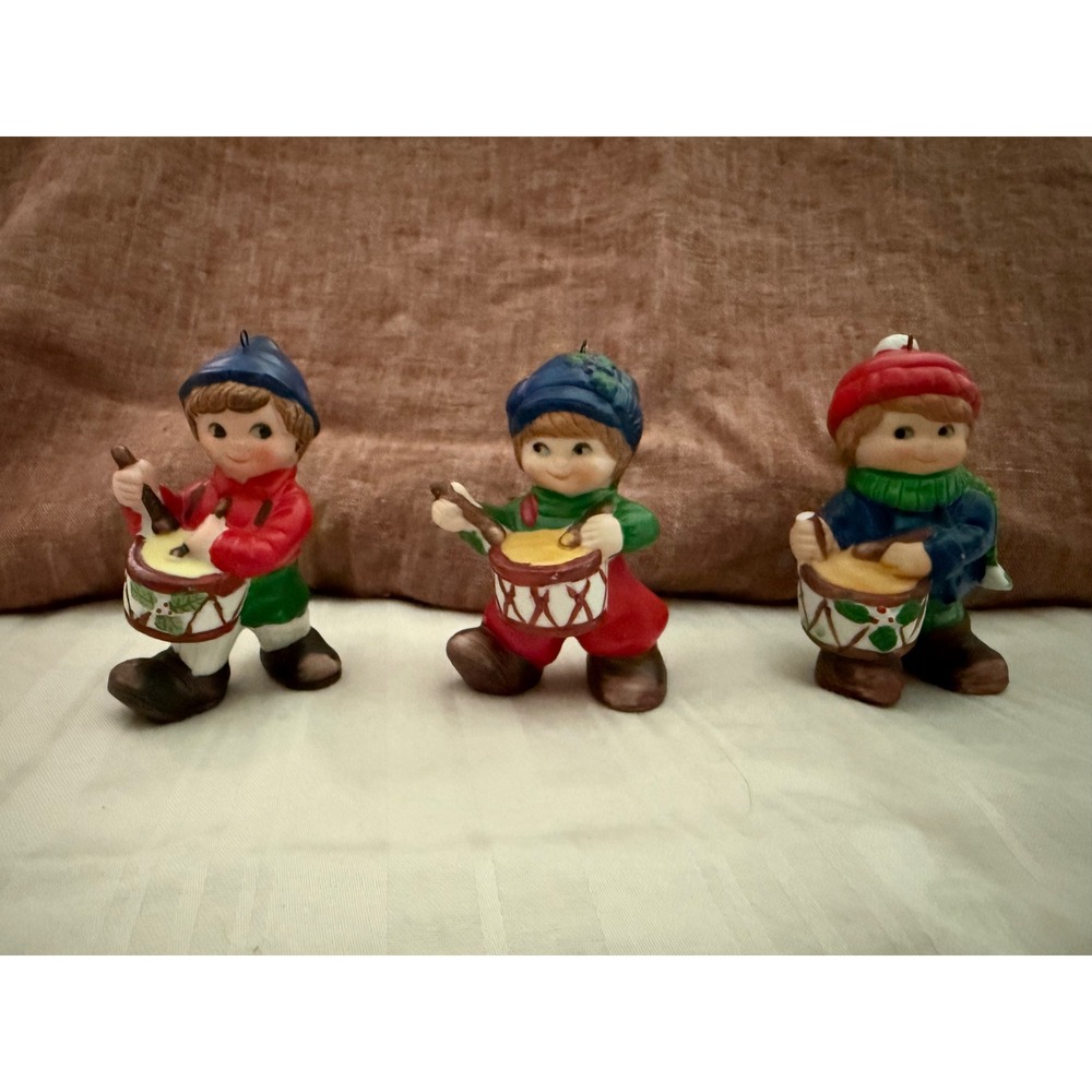 Vintage Ceramic Little Drummer Boy Christmas Ornaments Set of 3 Holiday Decor
